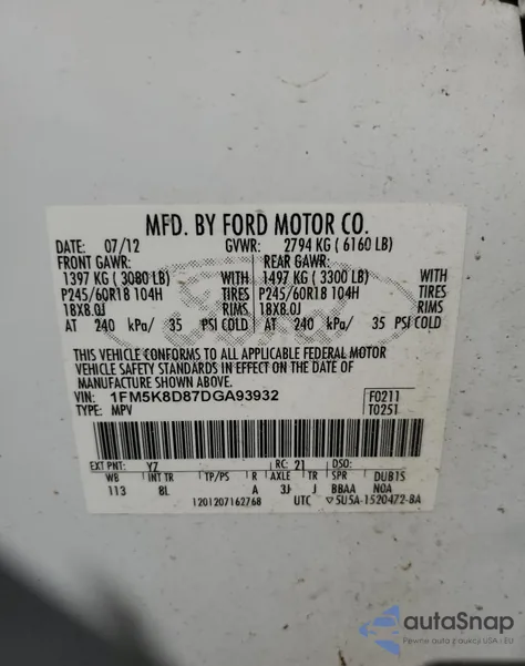 2013 Ford Explorer Xlt from USA, damaged, VIN 1FM5K8D87DGA93932